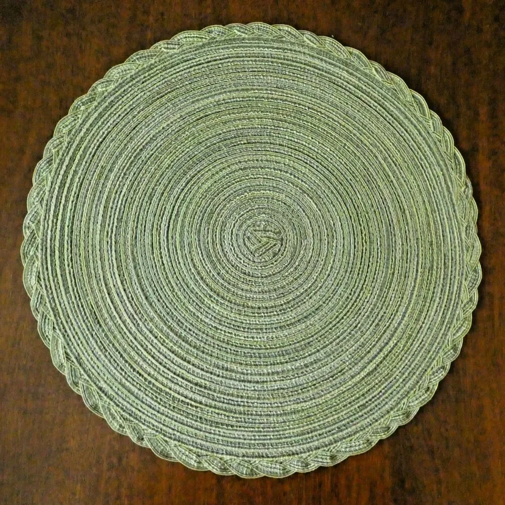 Multi Tonal Green Round Table Mats Braided Straw Style Farmhouse Decor 15